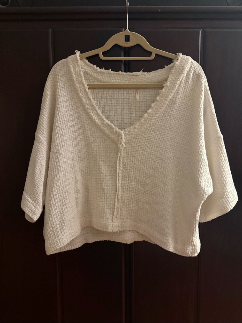 Free People Ivory Gauze Raw Edge Oversized Top Large
